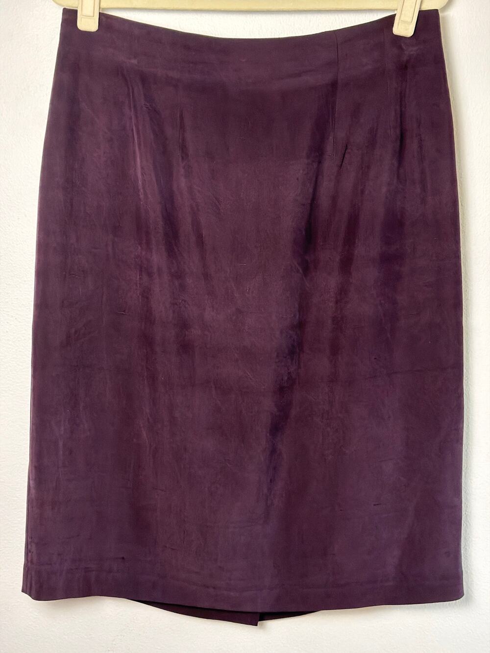 Vintage Alfred Dunner Eggplant 100% Silk Straight Midi Pencil Skirt | Size 12